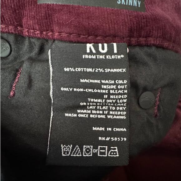 KUT FROM THE KLOTH NWT $99 Diana Skinny Corduroy Pants Burgundy - Picture 9 of 9